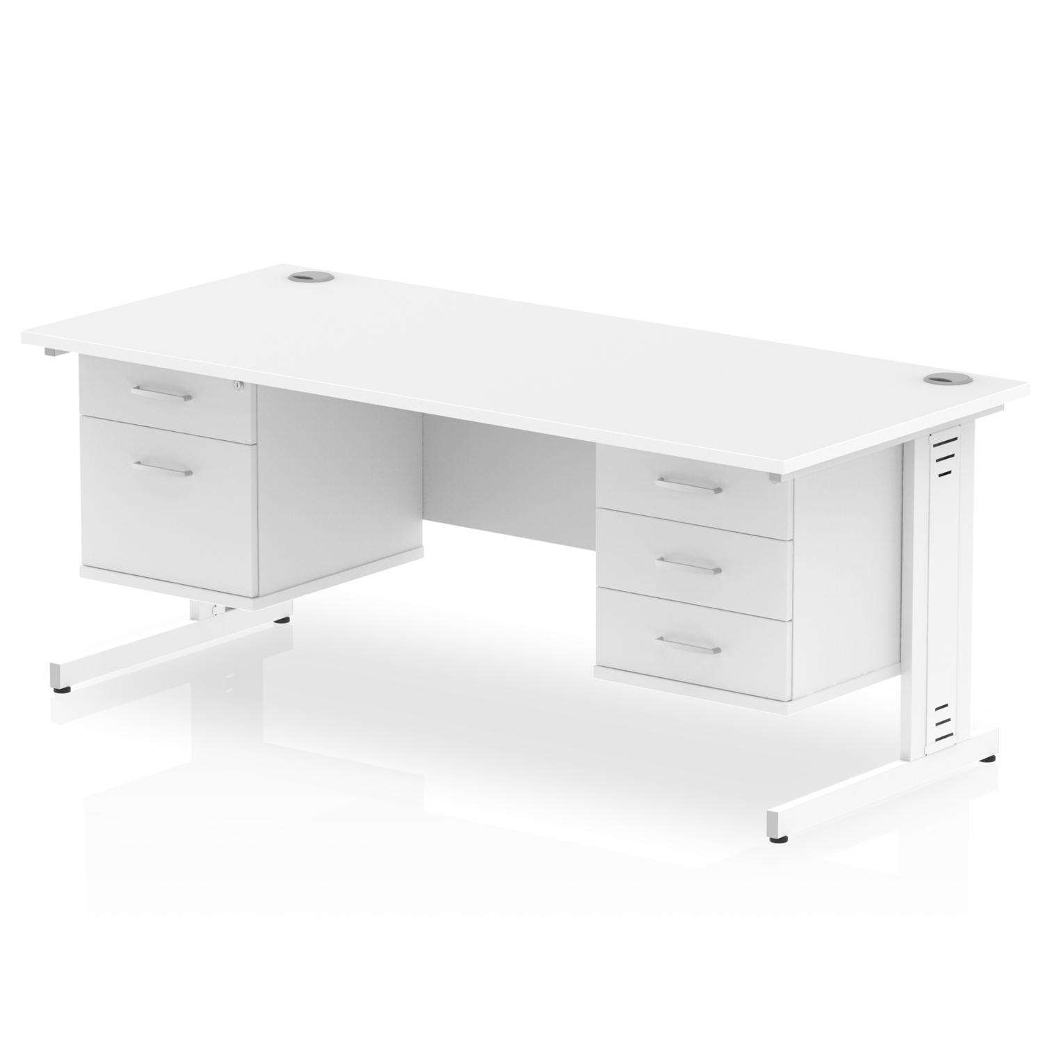 Impulse 1800 x 800mm Straight Office Desk White Top White Cable Managed Leg Workstation 1 x 2 Drawer 1 x 3 Drawer Fixed Pedestal