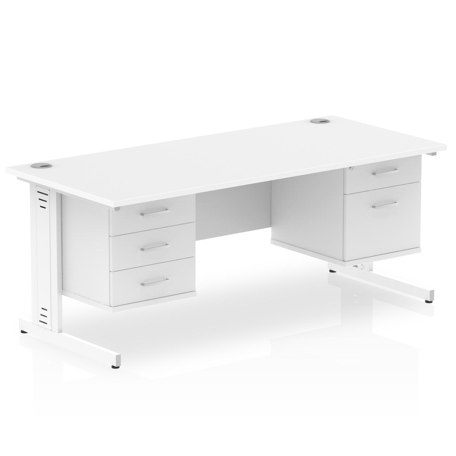 Impulse 1800 x 800mm Straight Office Desk White Top White Cable Managed Leg Workstation 1 x 2 Drawer 1 x 3 Drawer Fixed Pedestal