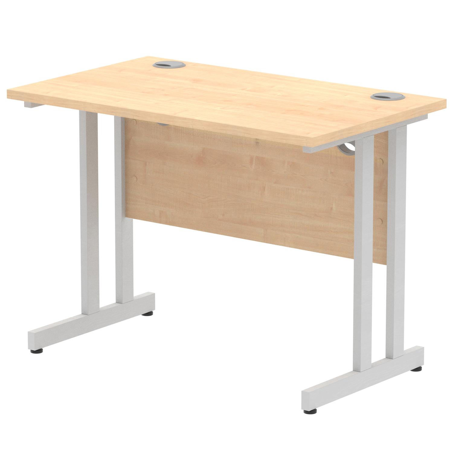 Impulse 1000 x 600mm Straight Office Desk Maple Top Silver Cantilever Leg
