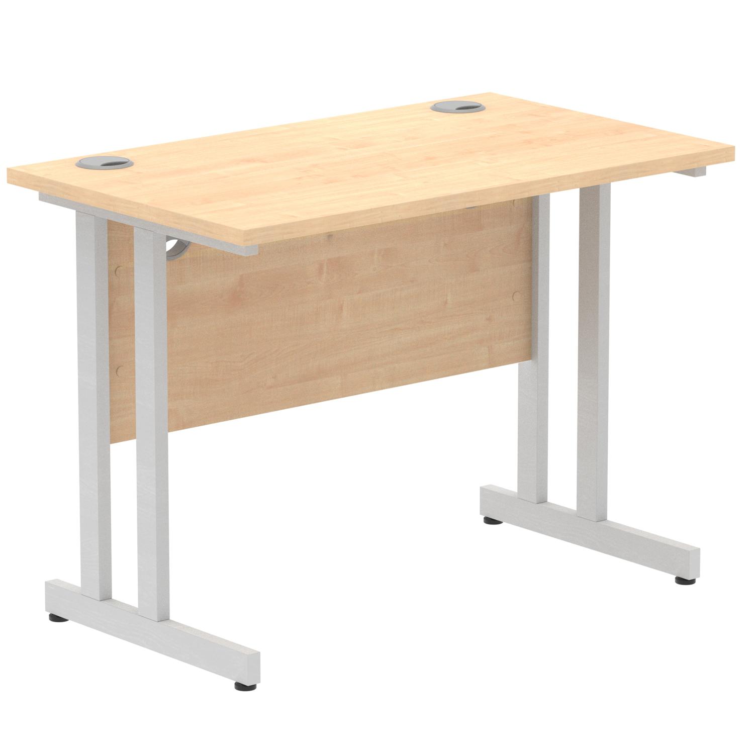 Impulse 1000 x 600mm Straight Office Desk Maple Top Silver Cantilever Leg