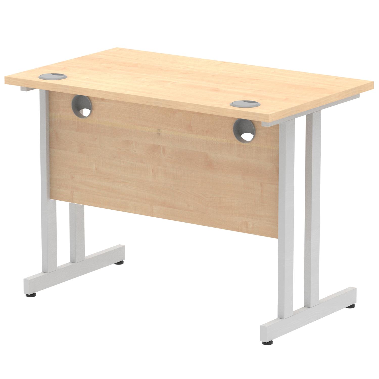 Impulse 1000 x 600mm Straight Office Desk Maple Top Silver Cantilever Leg