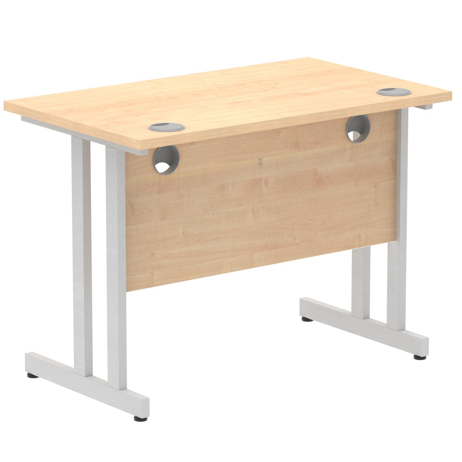 Impulse 1000 x 600mm Straight Office Desk Maple Top Silver Cantilever Leg