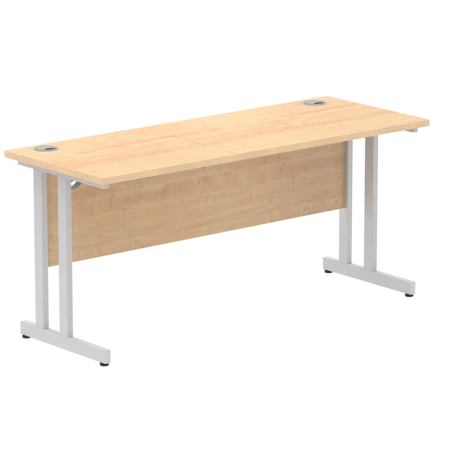 Impulse 1600 x 600mm Straight Office Desk Maple Top Silver Cantilever Leg