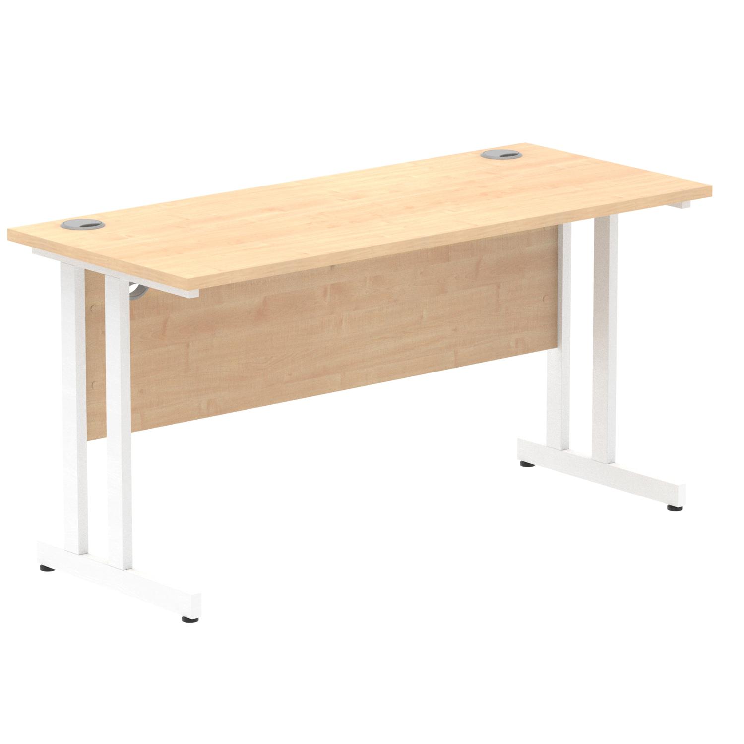 Impulse 1400 x 600mm Straight Office Desk Maple Top White Cantilever Leg
