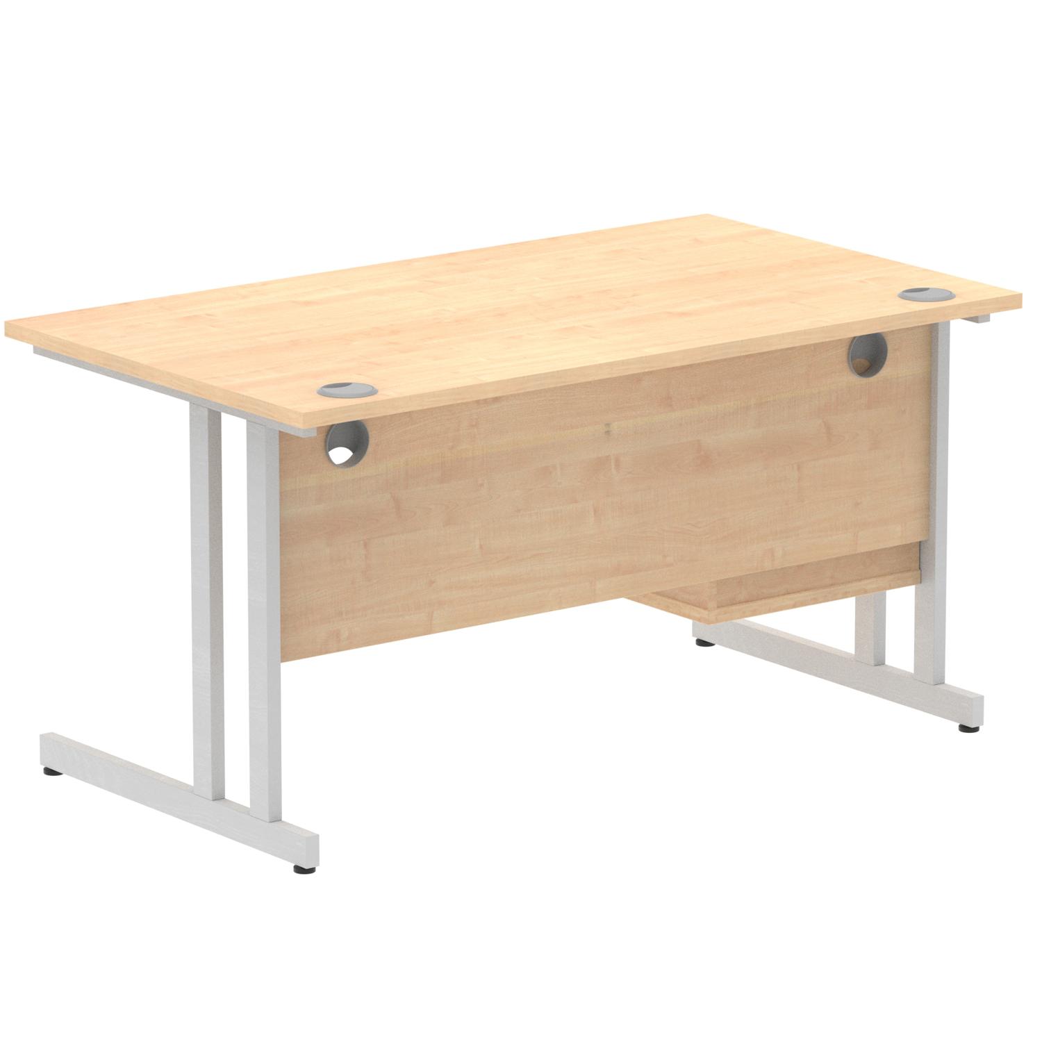 Impulse 1400 x 800mm Straight Office Desk Maple Top Silver Cantilever Leg Workstation 1 x 2 Drawer Fixed Pedestal