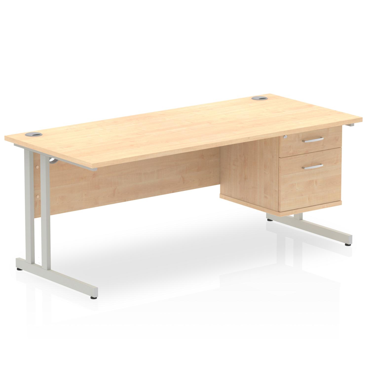 Impulse 1800 x 800mm Straight Office Desk Maple Top Silver Cantilever Leg Workstation 1 x 2 Drawer Fixed Pedestal