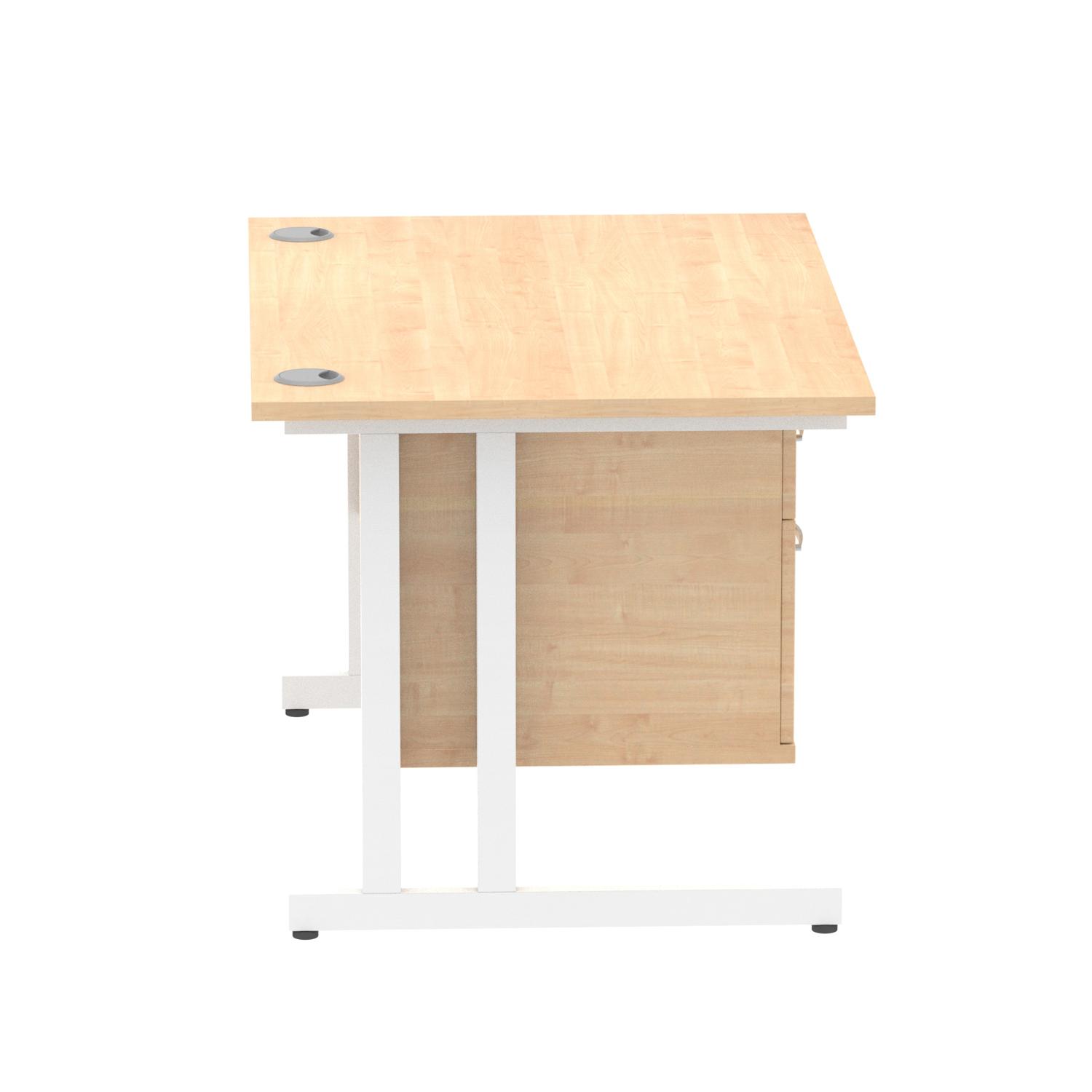 Impulse 1200 x 800mm Straight Office Desk Maple Top White Cantilever Leg Workstation 1 x 2 Drawer Fixed Pedestal