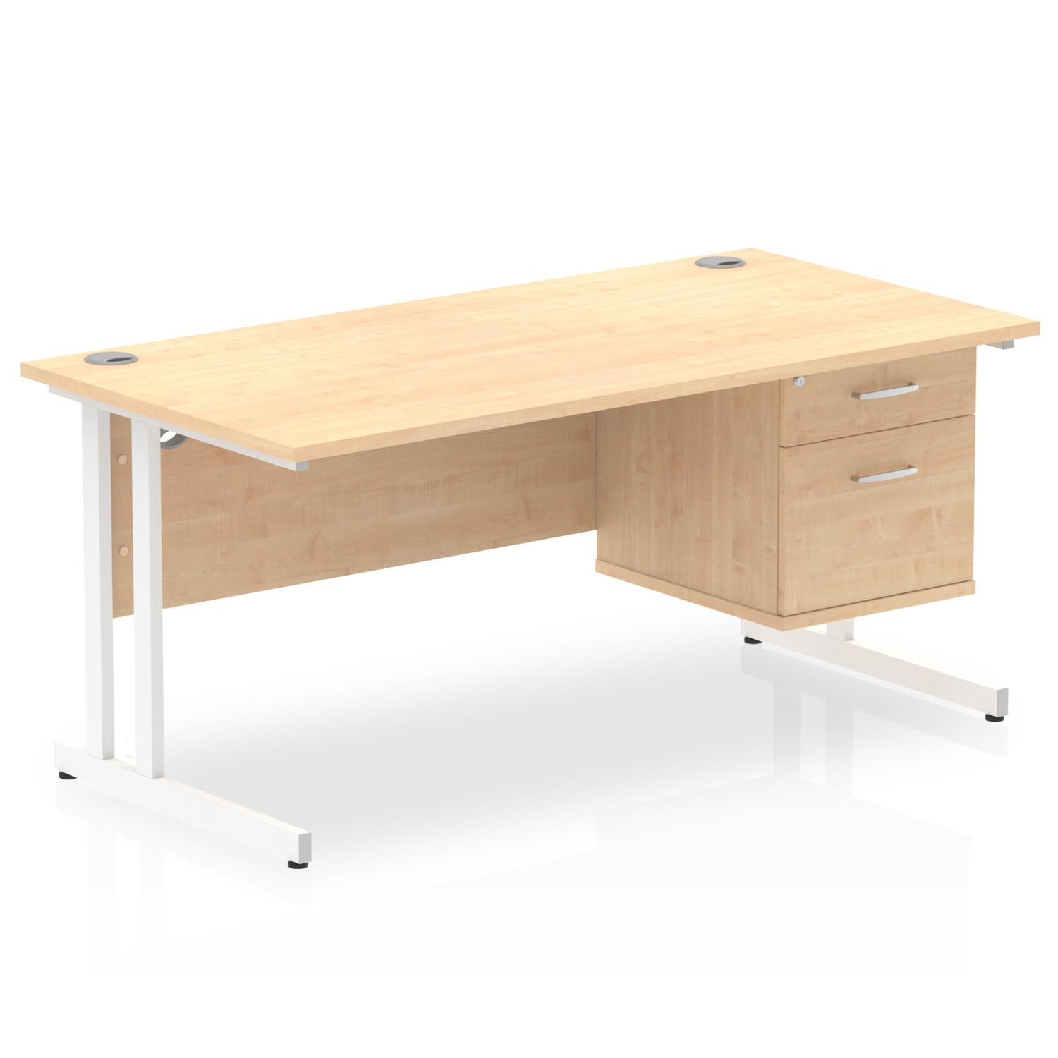 Impulse 1600 x 800mm Straight Office Desk Maple Top White Cantilever Leg Workstation 1 x 2 Drawer Fixed Pedestal