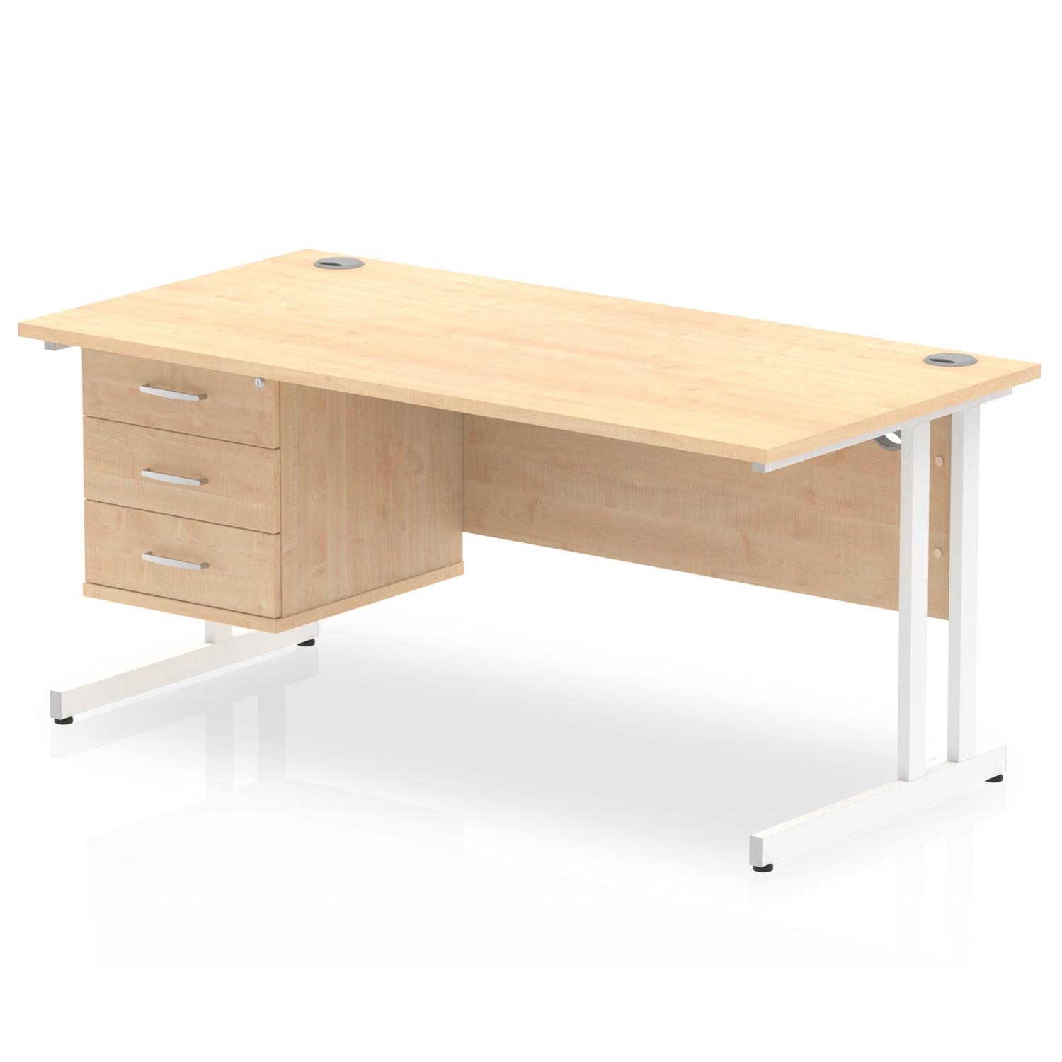 Impulse 1600 x 800mm Straight Office Desk Maple Top White Cantilever Leg Workstation 1 x 3 Drawer Fixed Pedestal Impulse 1600 x 800mm Straight Office Desk Maple Top White Cantilever Leg Workstation 1 x 3 Drawer Fixed Pedestal