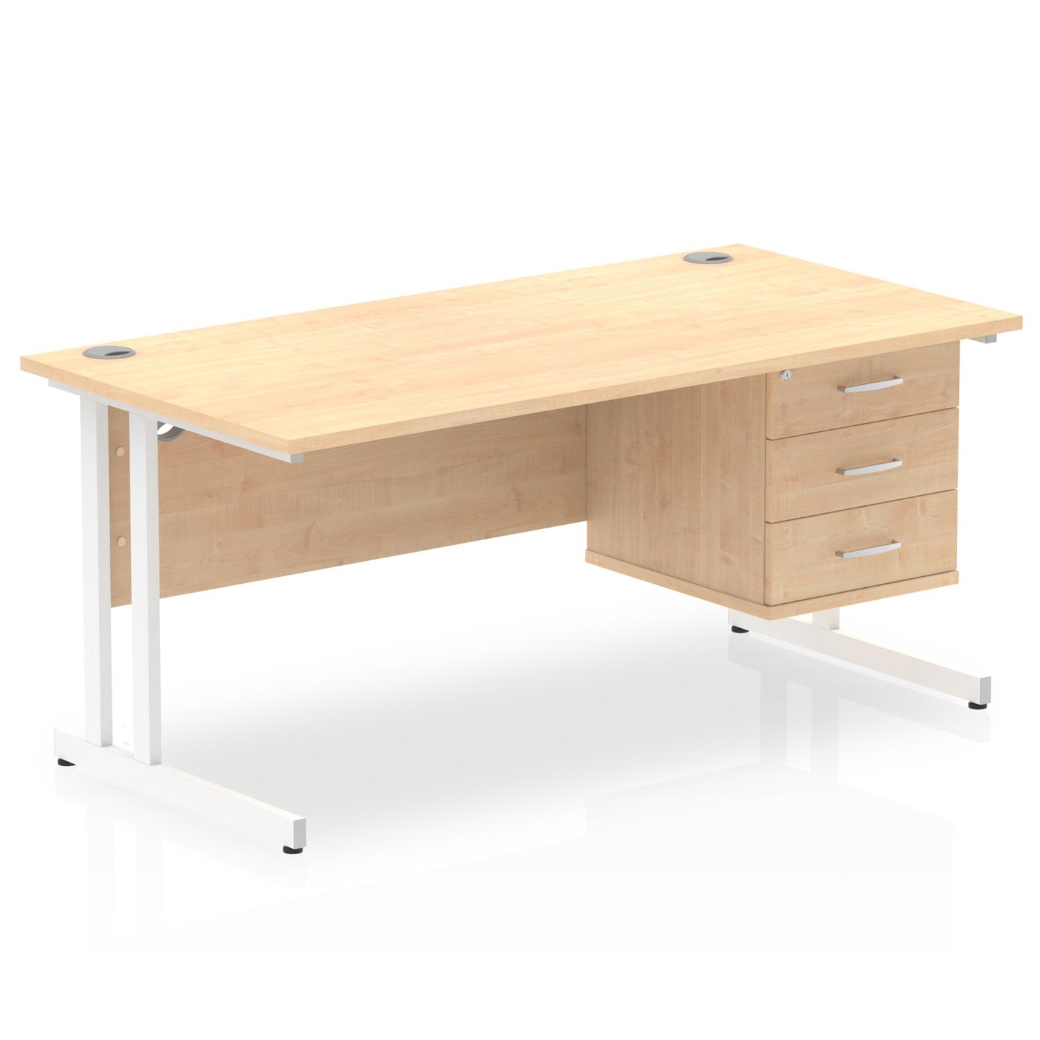 Impulse 1600 x 800mm Straight Office Desk Maple Top White Cantilever Leg Workstation 1 x 3 Drawer Fixed Pedestal Impulse 1600 x 800mm Straight Office Desk Maple Top White Cantilever Leg Workstation 1 x 3 Drawer Fixed Pedestal