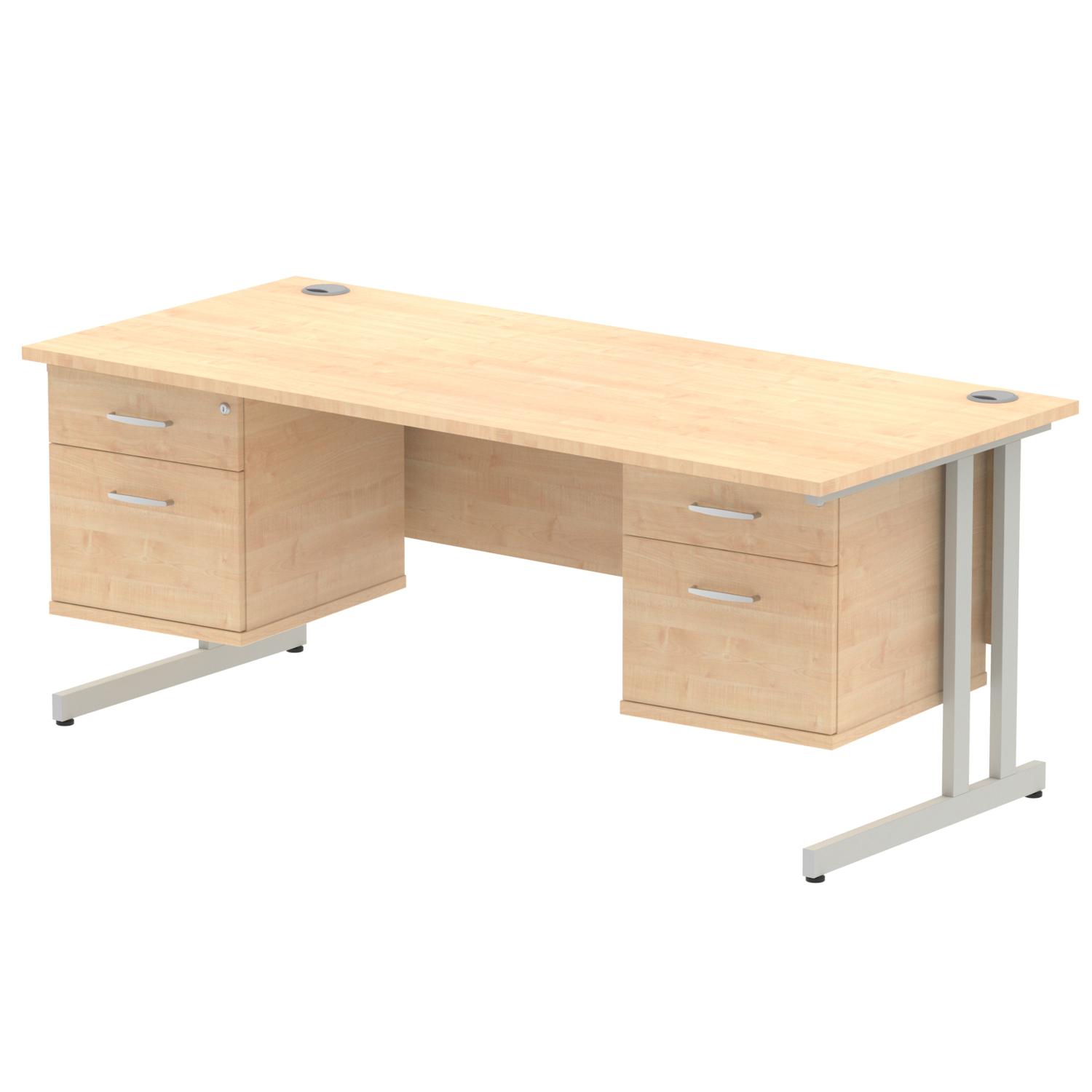 Impulse 1800 x 800mm Straight Office Desk Maple Top Silver Cantilever Leg Workstation 2 x 2 Drawer Fixed Pedestal