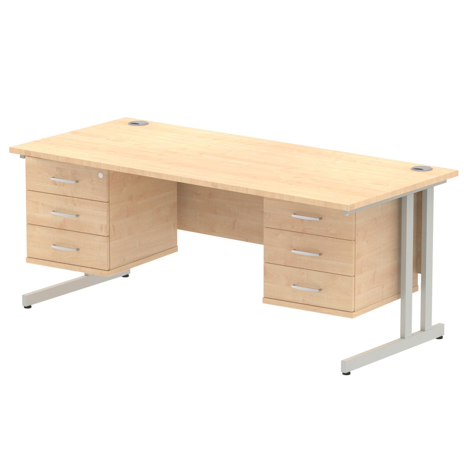 Impulse 1800 x 800mm Straight Office Desk Maple Top Silver Cantilever Leg Workstation 2 x 3 Drawer Fixed Pedestal