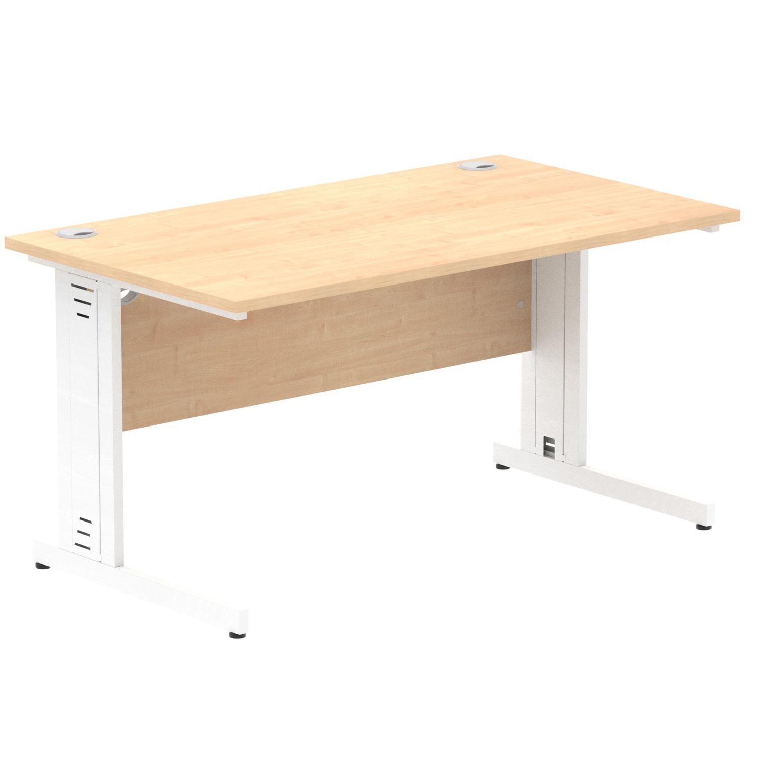 Impulse 1400 x 800mm Straight Office Desk Maple Top White Cable Managed Leg