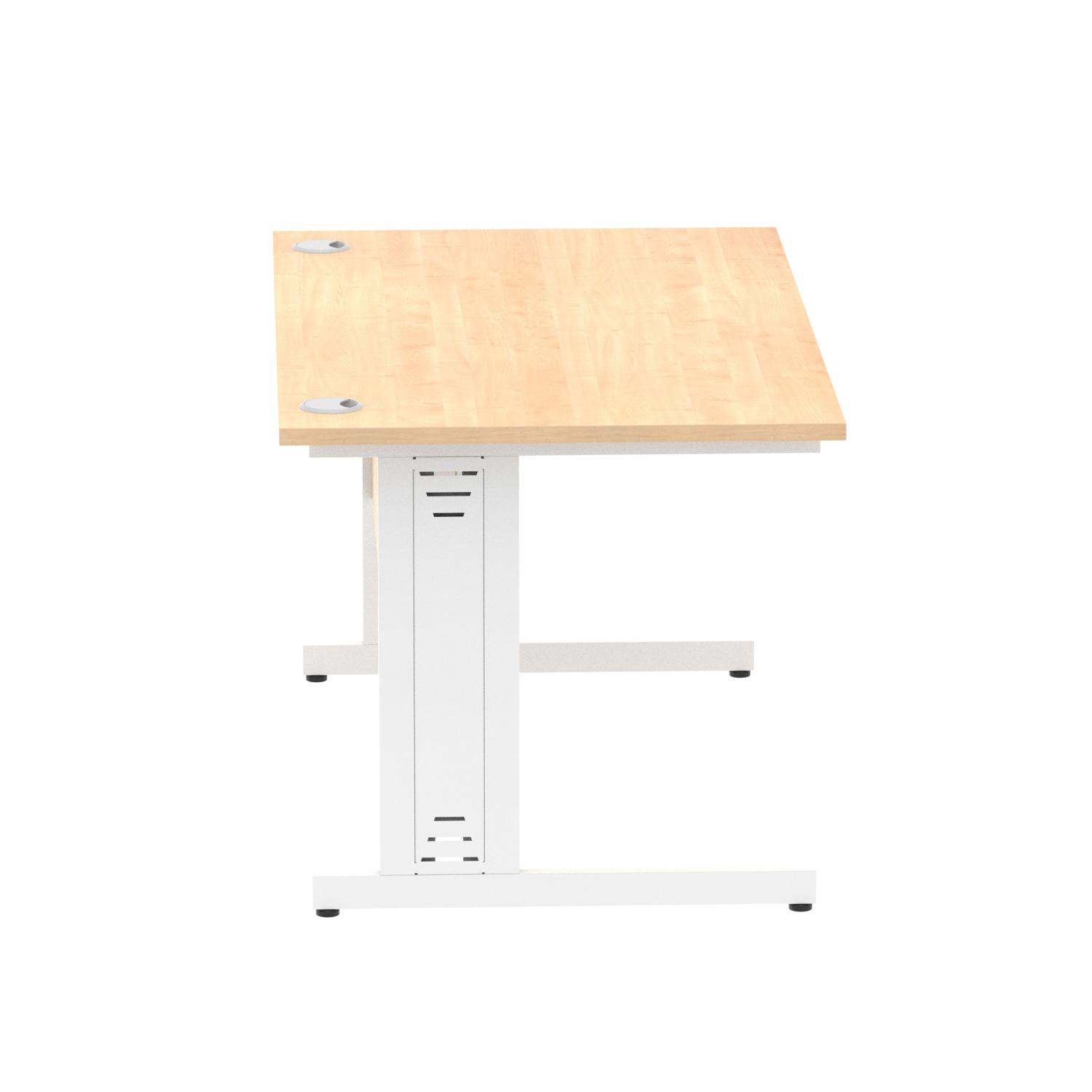 Impulse 1400 x 800mm Straight Office Desk Maple Top White Cable Managed Leg