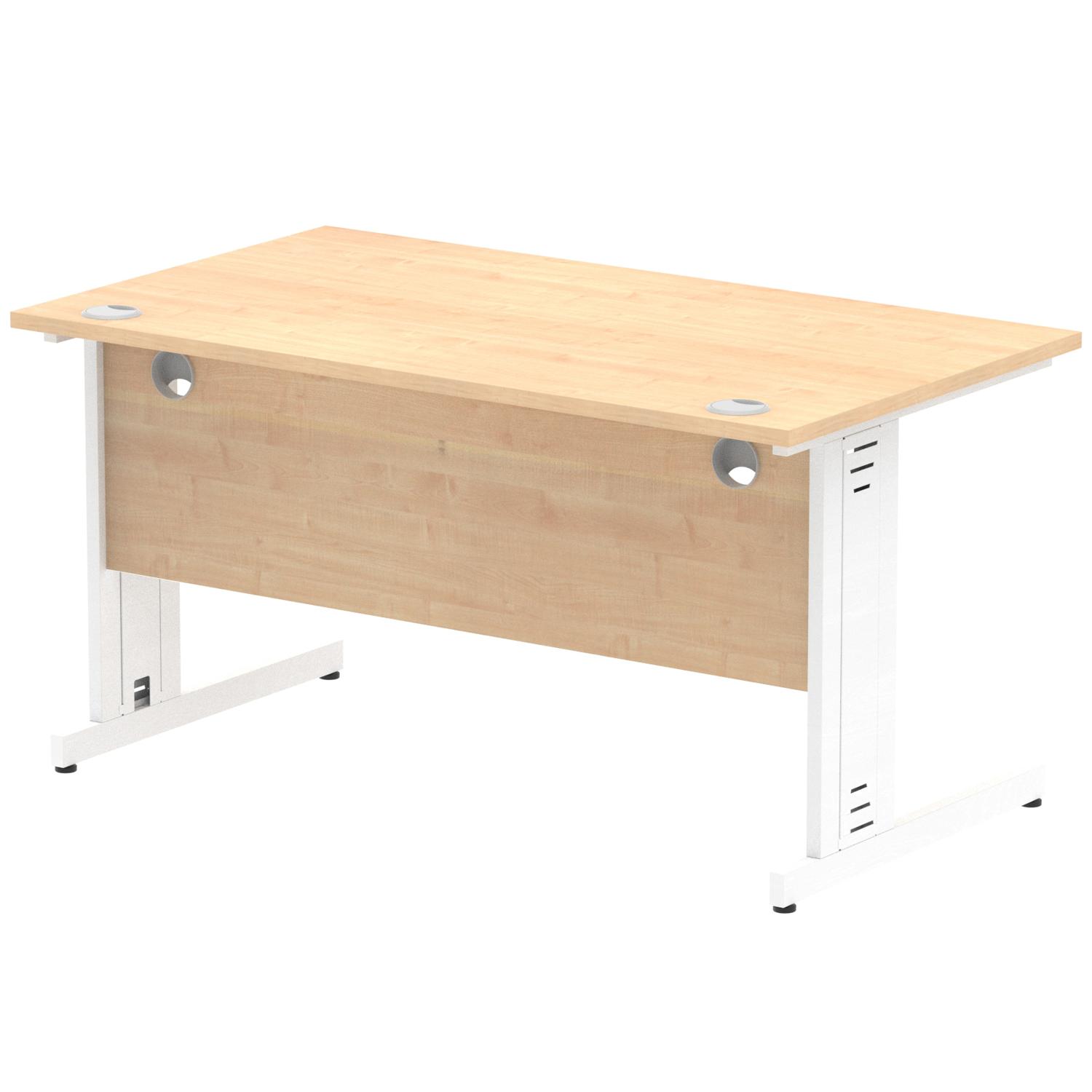 Impulse 1400 x 800mm Straight Office Desk Maple Top White Cable Managed Leg