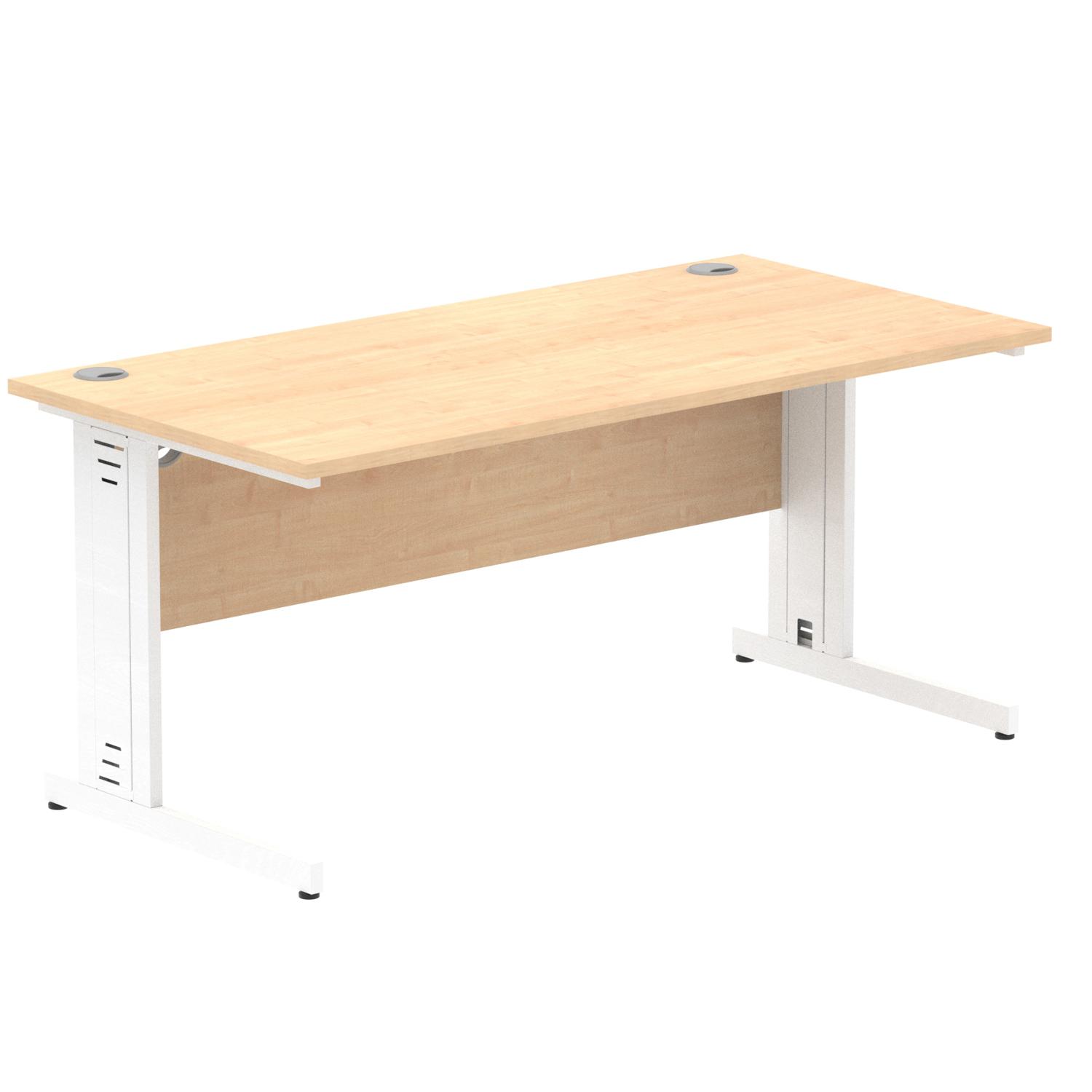 Impulse 1600 x 800mm Straight Office Desk Maple Top White Cable Managed Leg