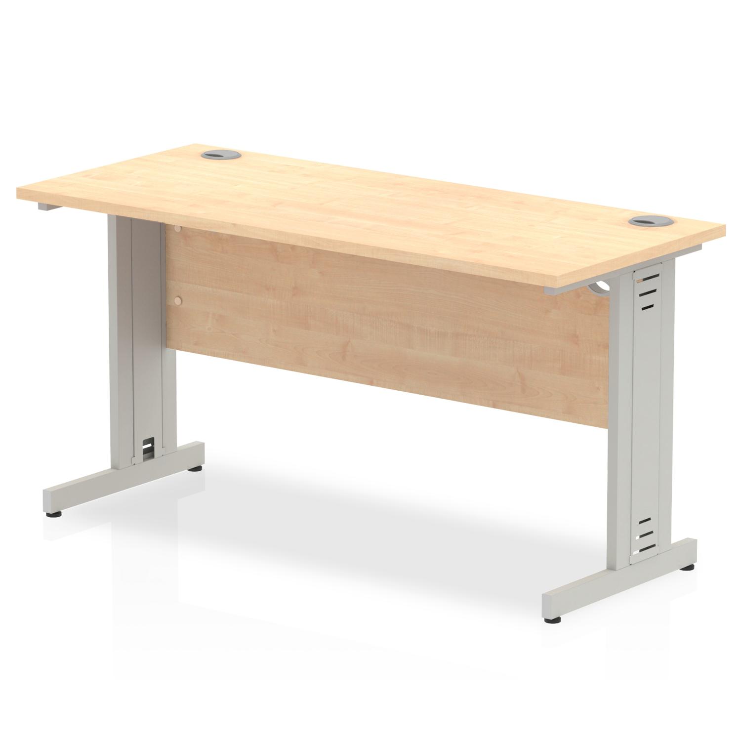 Impulse 1400 x 600mm Straight Office Desk Maple Top Silver Cable Managed Leg
