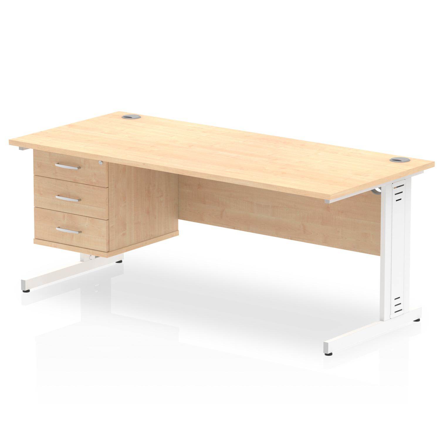 Impulse 1800 x 800mm Straight Office Desk Maple Top White Cable Managed Leg Workstation 1 x 3 Drawer Fixed Pedestal