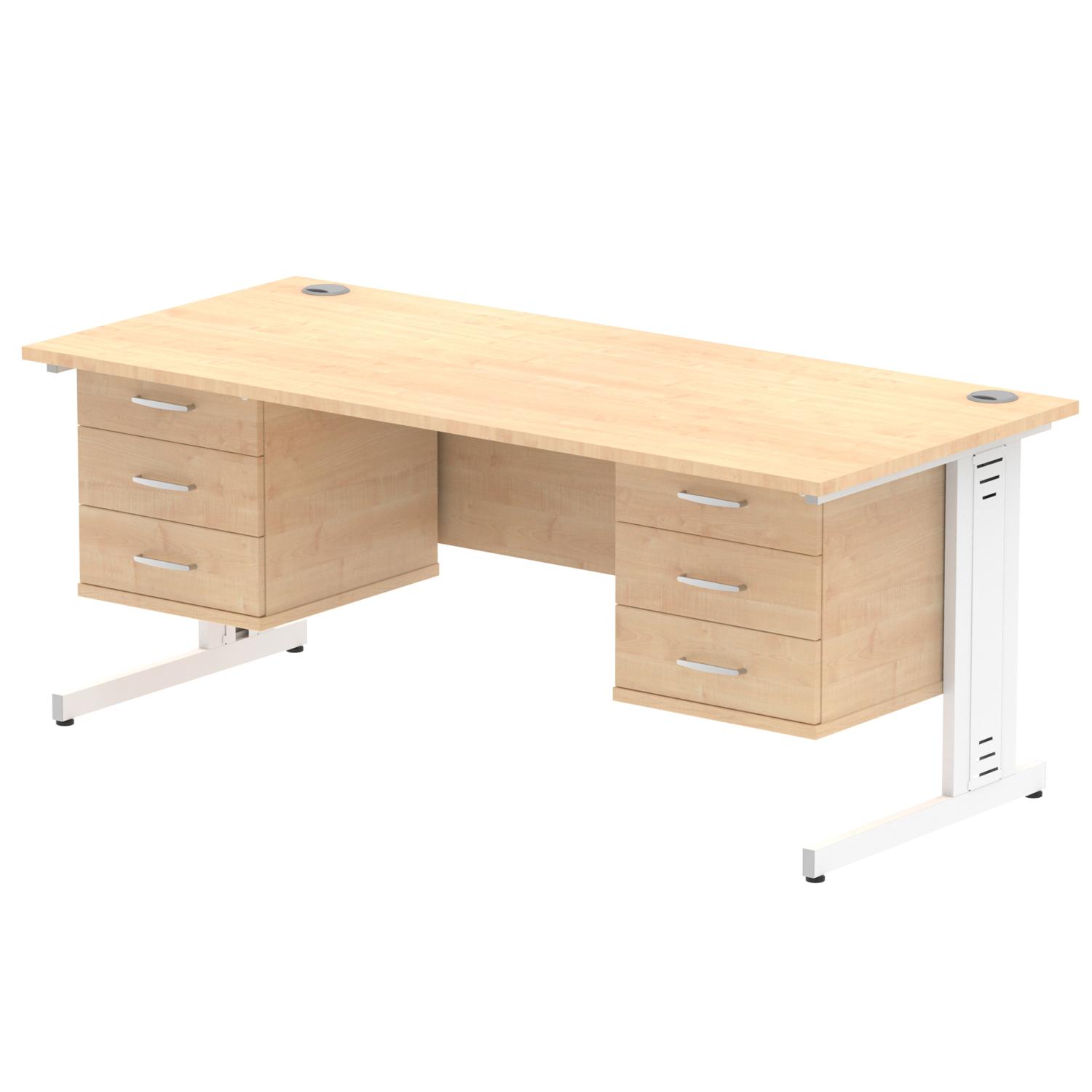 Impulse 1800 x 800mm Straight Office Desk Maple Top White Cable Managed Leg Workstation 2 x 3 Drawer Fixed Pedestal