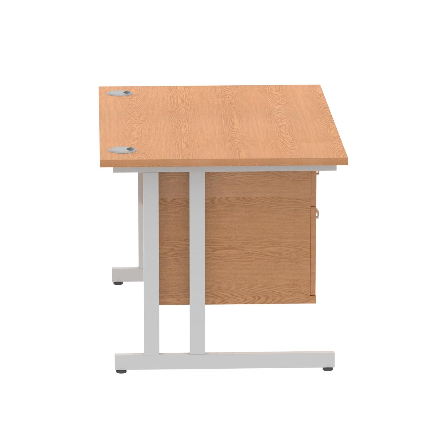 Impulse 1200 x 800mm Straight Office Desk Oak Top Silver Cantilever Leg Workstation 1 x 2 Drawer Fixed Pedestal