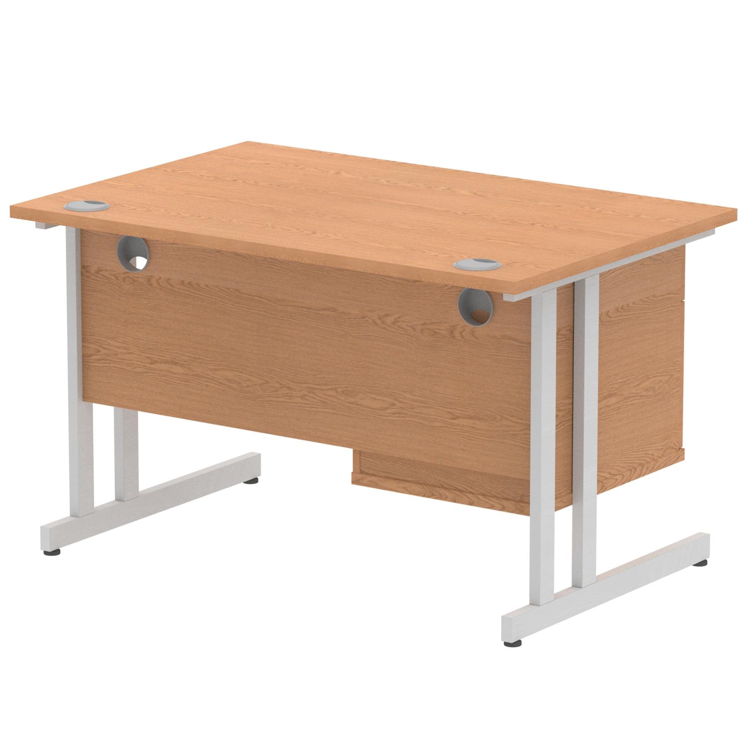 Impulse 1200 x 800mm Straight Office Desk Oak Top Silver Cantilever Leg Workstation 1 x 2 Drawer Fixed Pedestal