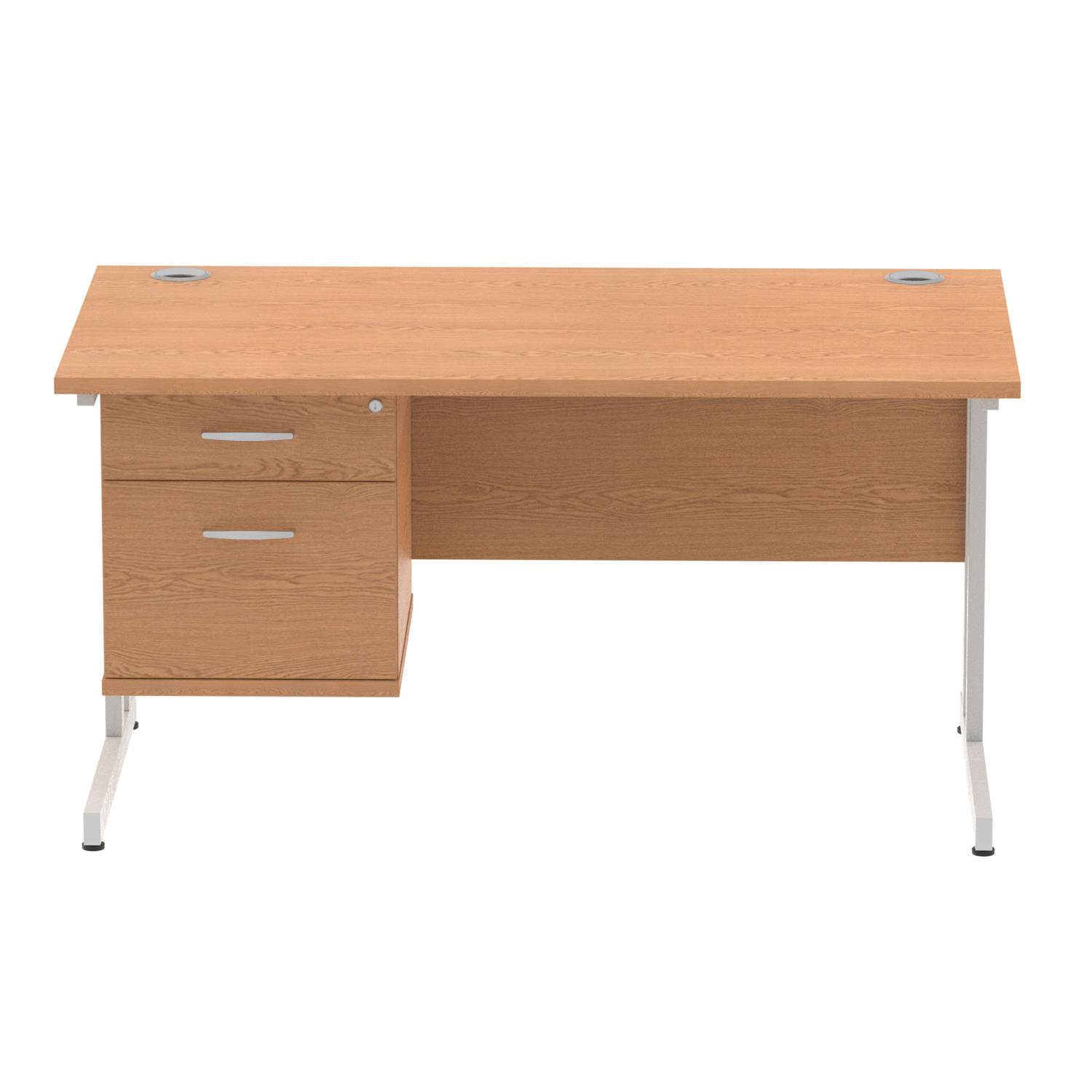 Impulse 1400 x 800mm Straight Office Desk Oak Top Silver Cantilever Leg Workstation 1 x 2 Drawer Fixed Pedestal Impulse 1400 x 800mm Straight Office Desk Oak Top Silver Cantilever Leg Workstation 1 x 2 Drawer Fixed Pedestal