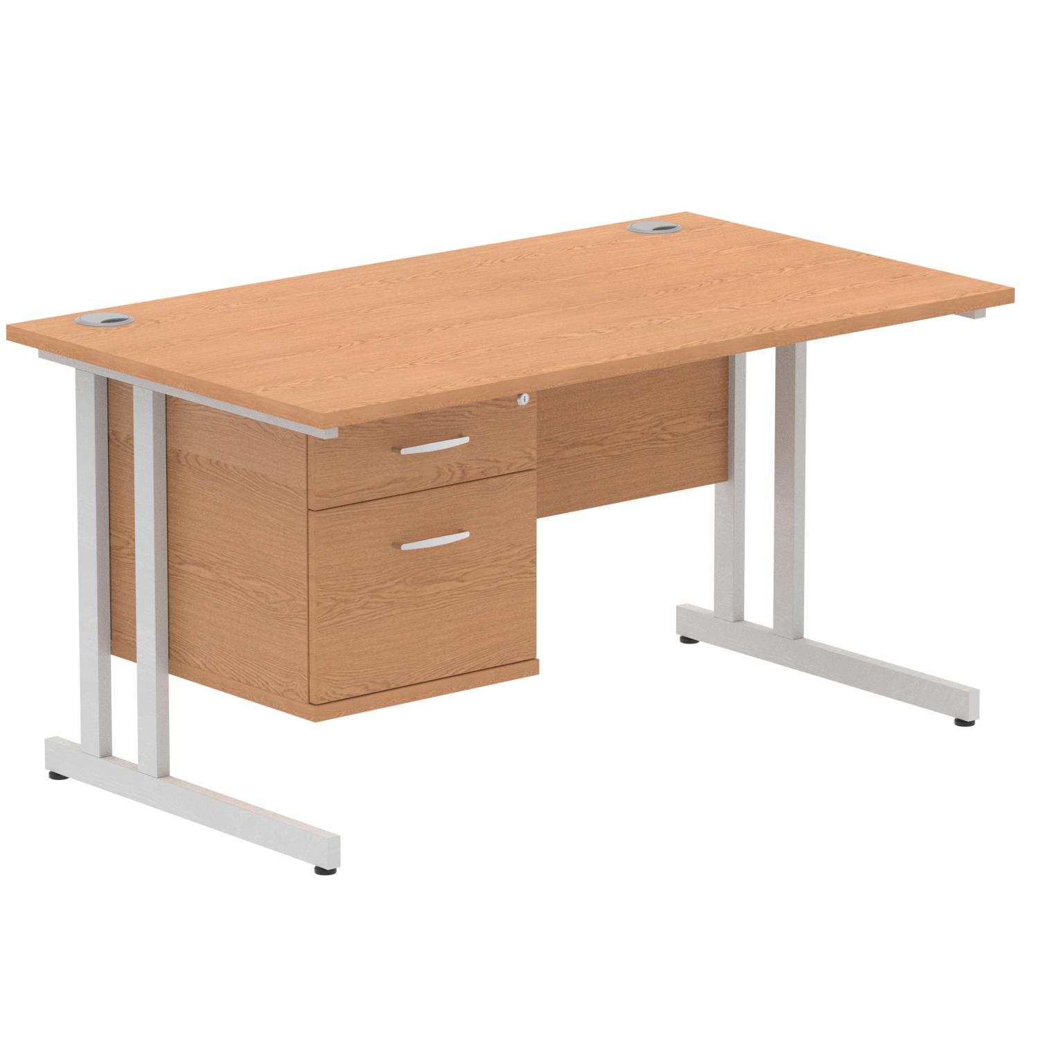 Impulse 1400 x 800mm Straight Office Desk Oak Top Silver Cantilever Leg Workstation 1 x 2 Drawer Fixed Pedestal Impulse 1400 x 800mm Straight Office Desk Oak Top Silver Cantilever Leg Workstation 1 x 2 Drawer Fixed Pedestal