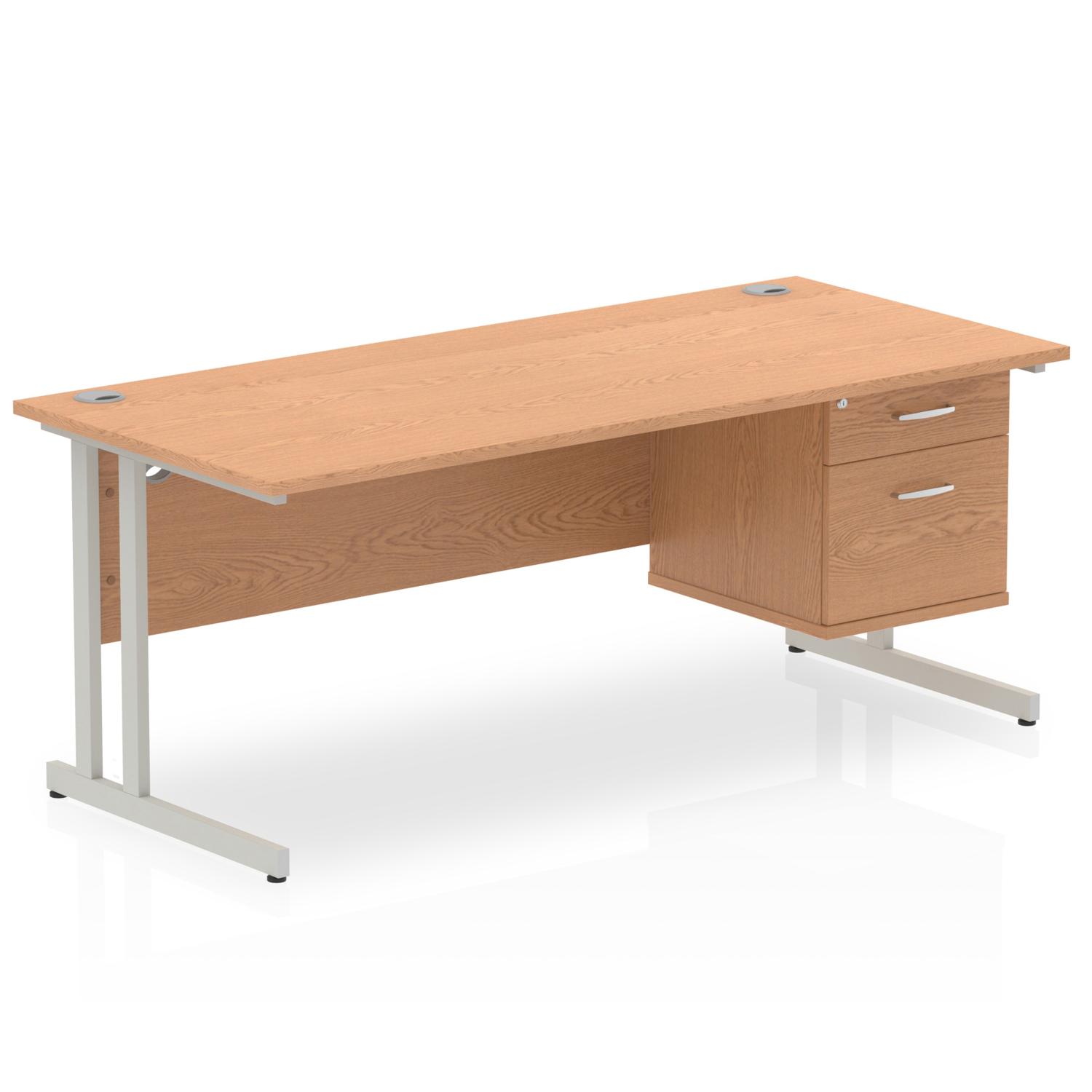 Impulse 1800 x 800mm Straight Office Desk Oak Top Silver Cantilever Leg Workstation 1 x 2 Drawer Fixed Pedestal