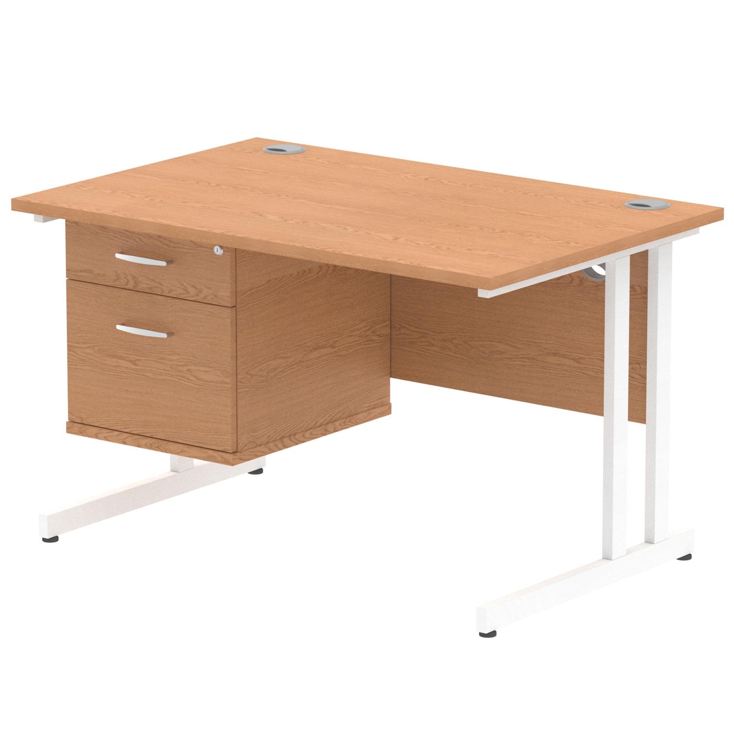 Impulse 1200 x 800mm Straight Office Desk Oak Top White Cantilever Leg Workstation 1 x 2 Drawer Fixed Pedestal