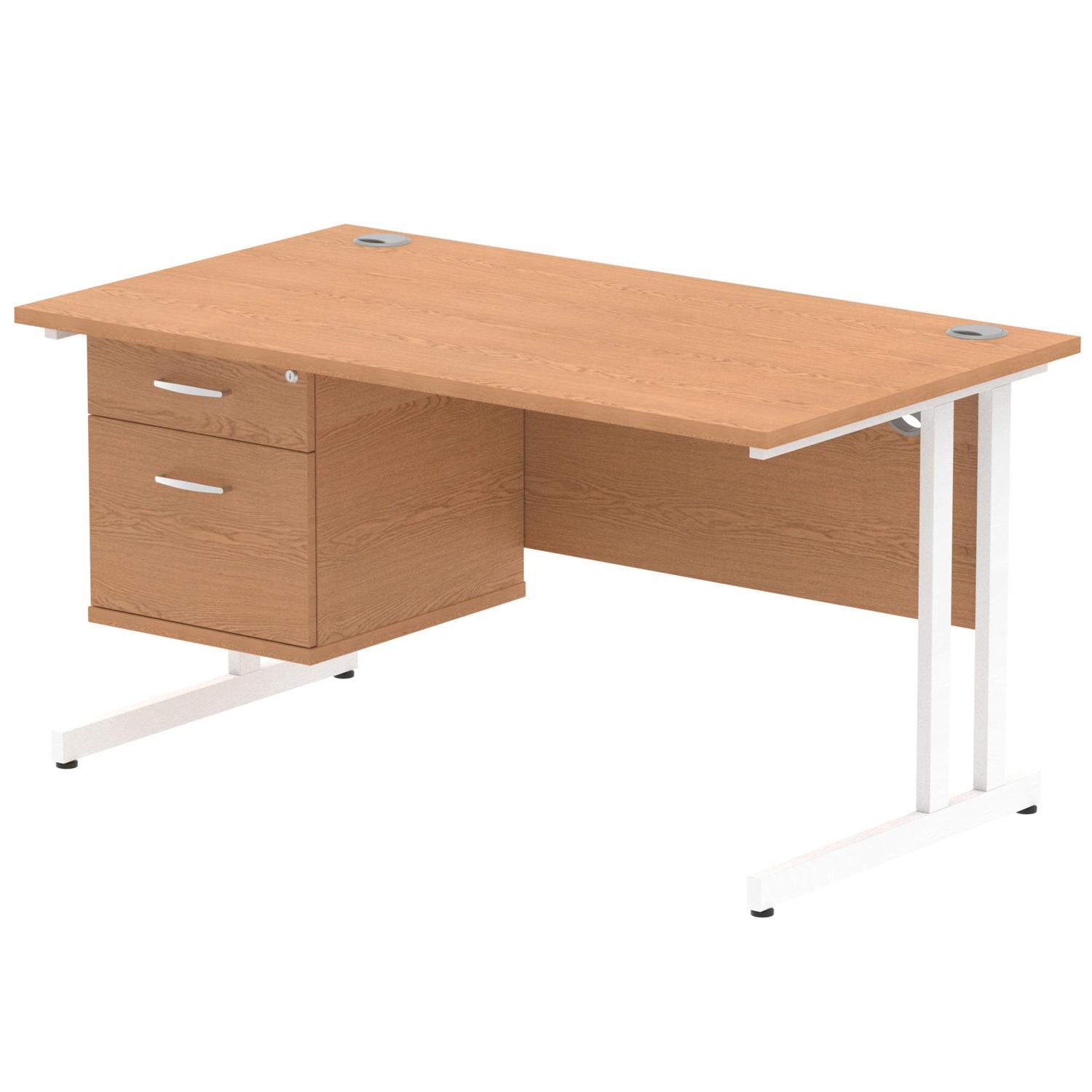 Impulse 1400 x 800mm Straight Office Desk Oak Top White Cantilever Leg Workstation 1 x 2 Drawer Fixed Pedestal