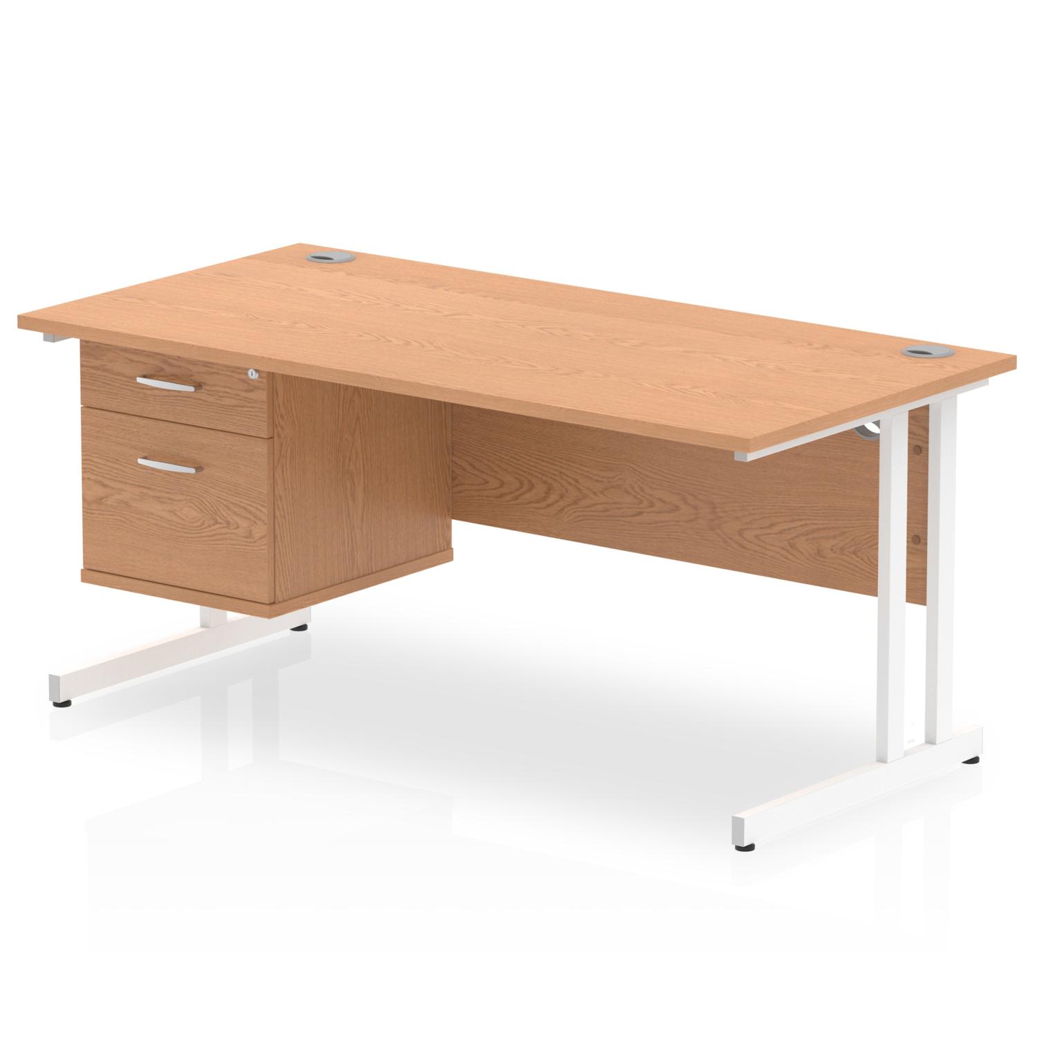 Impulse 1600 x 800mm Straight Office Desk Oak Top White Cantilever Leg Workstation 1 x 2 Drawer Fixed Pedestal