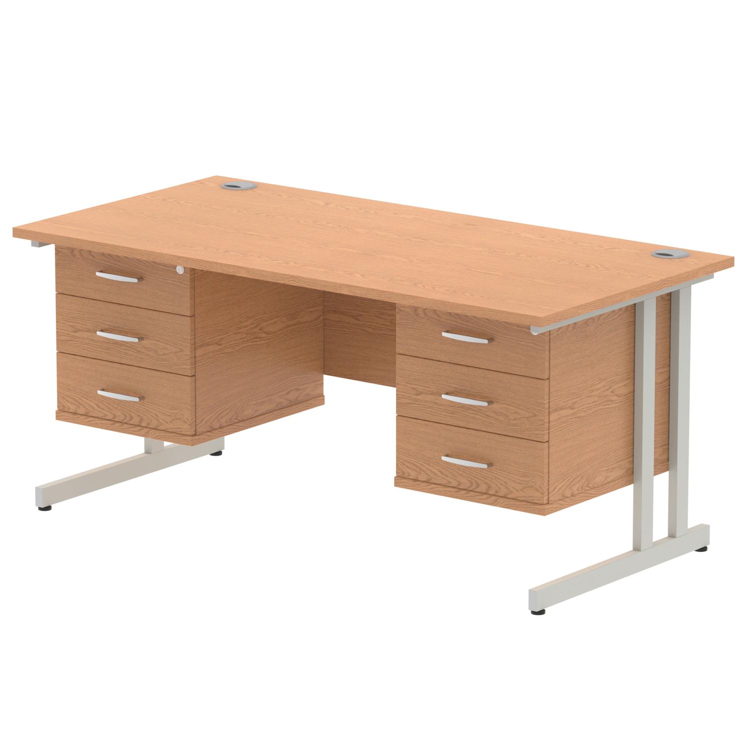 Impulse 1600 x 800mm Straight Office Desk Oak Top Silver Cantilever Leg Workstation 2 x 3 Drawer Fixed Pedestal