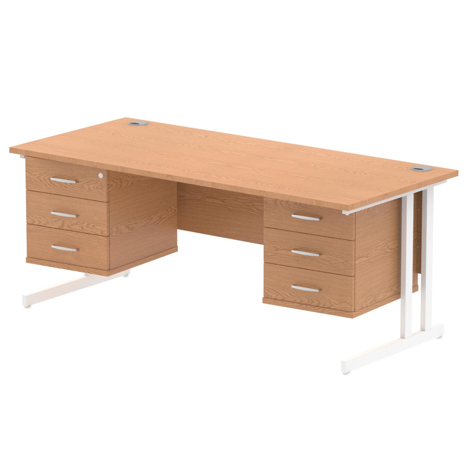 Impulse 1800 x 800mm Straight Office Desk Oak Top White Cantilever Leg Workstation 2 x 3 Drawer Fixed Pedestal