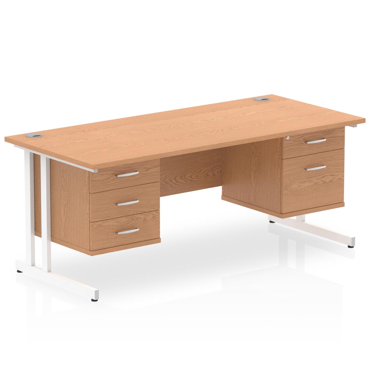 Impulse 1600 x 800mm Straight Office Desk Oak Top White Cantilever Leg Workstation 1 x 2 Drawer 1 x 3 Drawer Fixed Pedestal