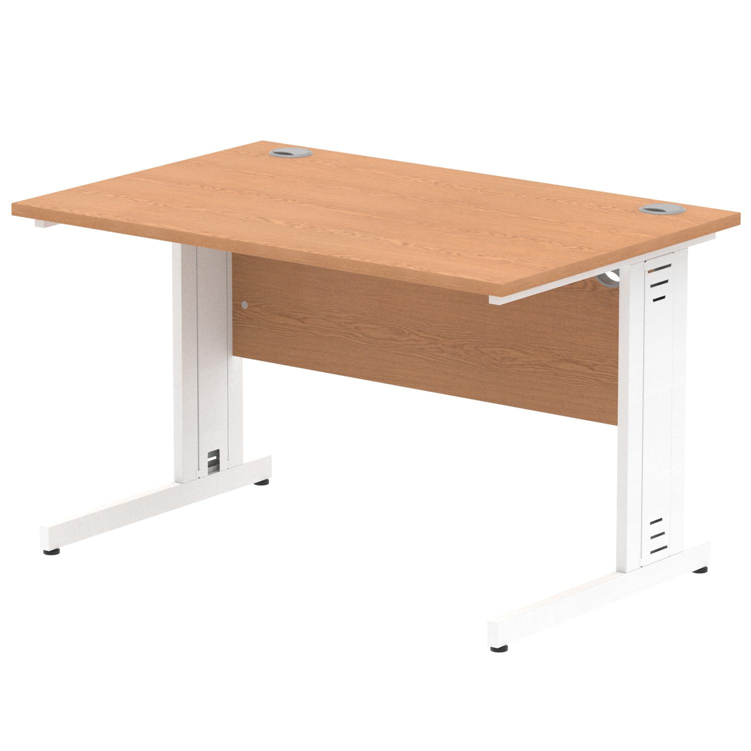 Impulse 1200 x 800mm Straight Office Desk Oak Top White Cable Managed Leg