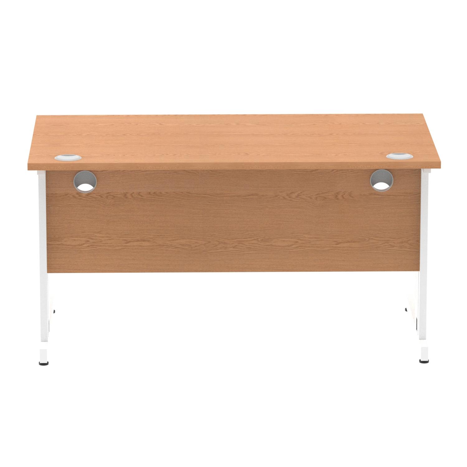 Impulse 1400 x 800mm Straight Office Desk Oak Top White Cable Managed Leg