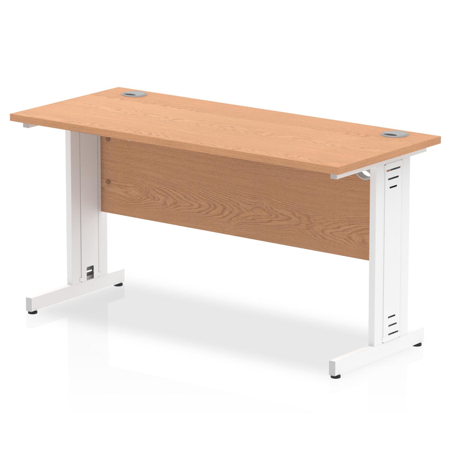 Impulse 1400 x 600mm Straight Office Desk Oak Top White Cable Managed Leg