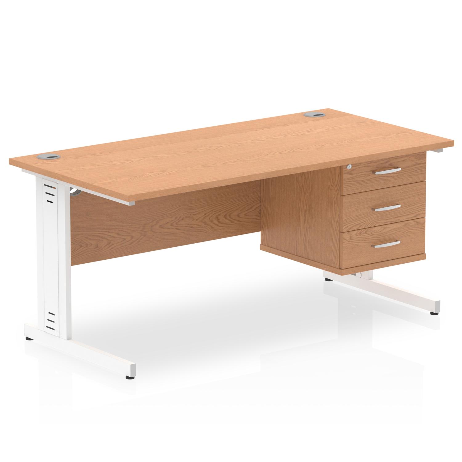 Impulse 1600 x 800mm Straight Office Desk Oak Top White Cable Managed Leg Workstation 1 x 3 Drawer Fixed Pedestal