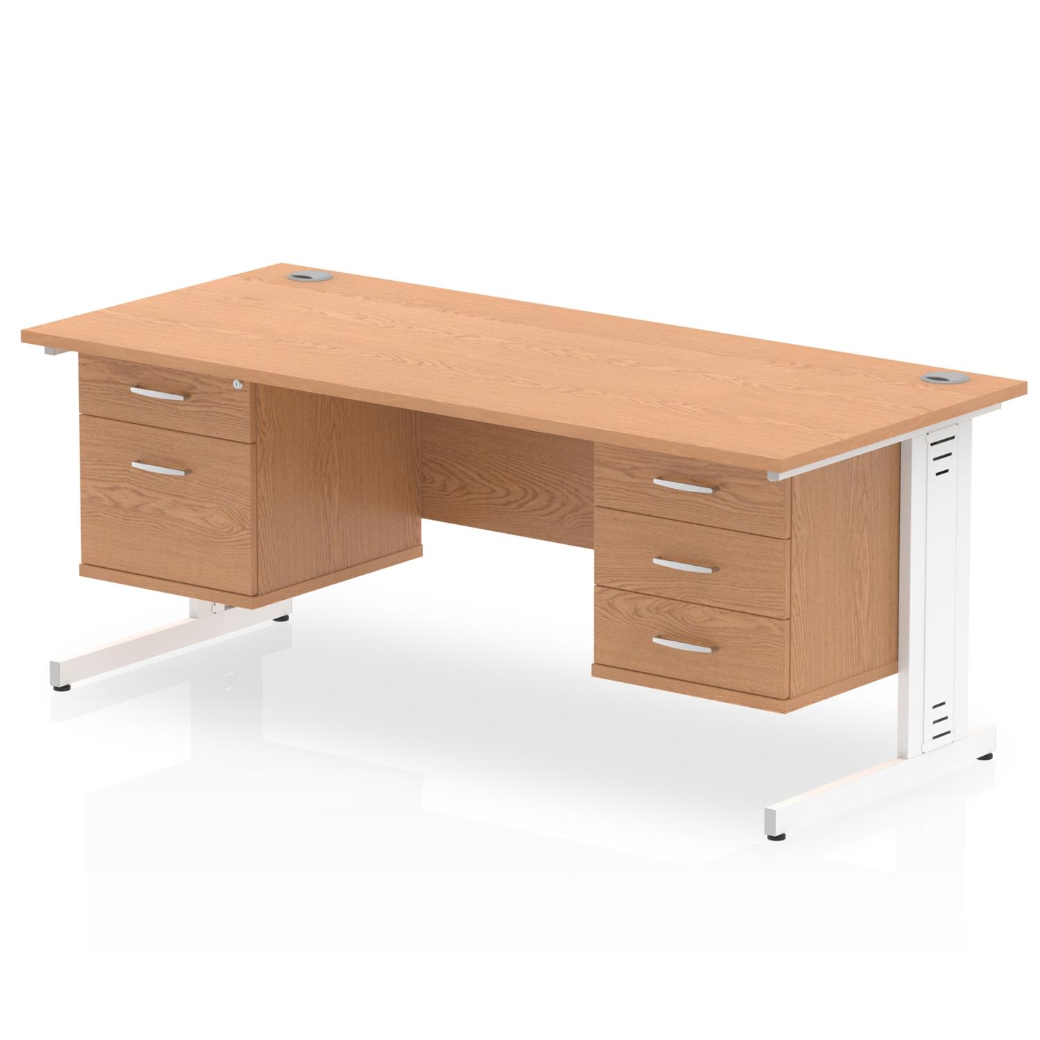 Impulse 1600 x 800mm Straight Office Desk Oak Top White Cable Managed Leg Workstation 1 x 2 Drawer 1 x 3 Drawer Fixed Pedestal Impulse 1600 x 800mm Straight Office Desk Oak Top White Cable Managed Leg Workstation 1 x 2 Drawer 1 x 3 Drawer Fixed Pedestal