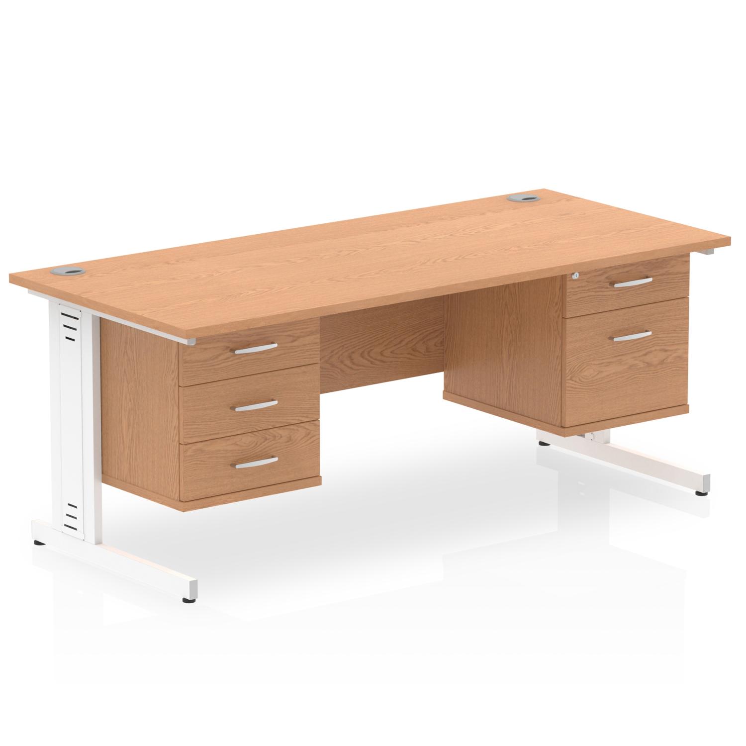 Impulse 1600 x 800mm Straight Office Desk Oak Top White Cable Managed Leg Workstation 1 x 2 Drawer 1 x 3 Drawer Fixed Pedestal Impulse 1600 x 800mm Straight Office Desk Oak Top White Cable Managed Leg Workstation 1 x 2 Drawer 1 x 3 Drawer Fixed Pedestal