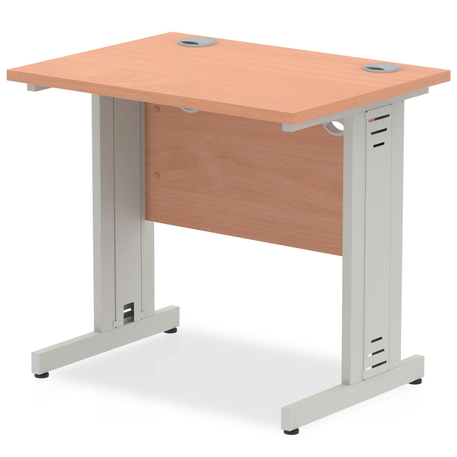 Impulse 800 x 600mm Straight Office Desk Beech Top Silver Cable Managed Leg