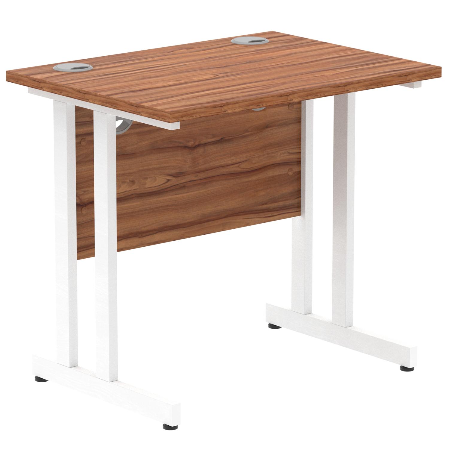 Impulse 800 x 600mm Straight Office Desk Walnut Top White Cantilever Leg