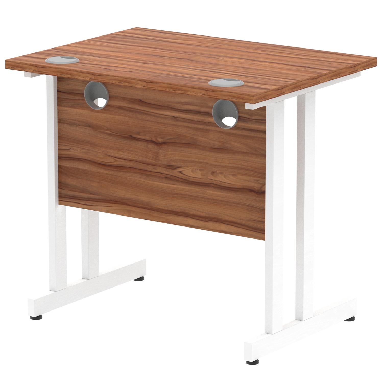 Impulse 800 x 600mm Straight Office Desk Walnut Top White Cantilever Leg