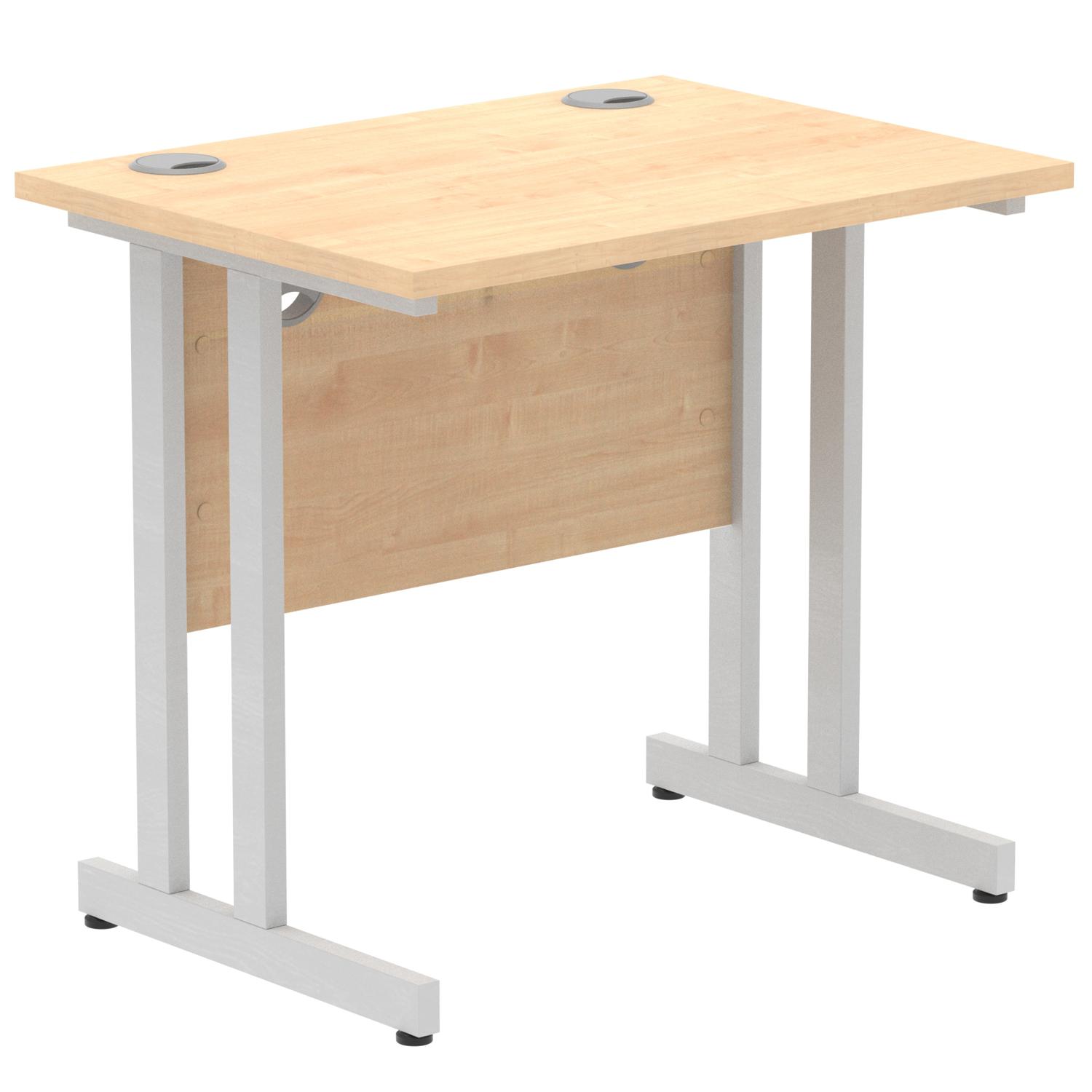 Impulse 800 x 600mm Straight Office Desk Maple Top Silver Cantilever Leg