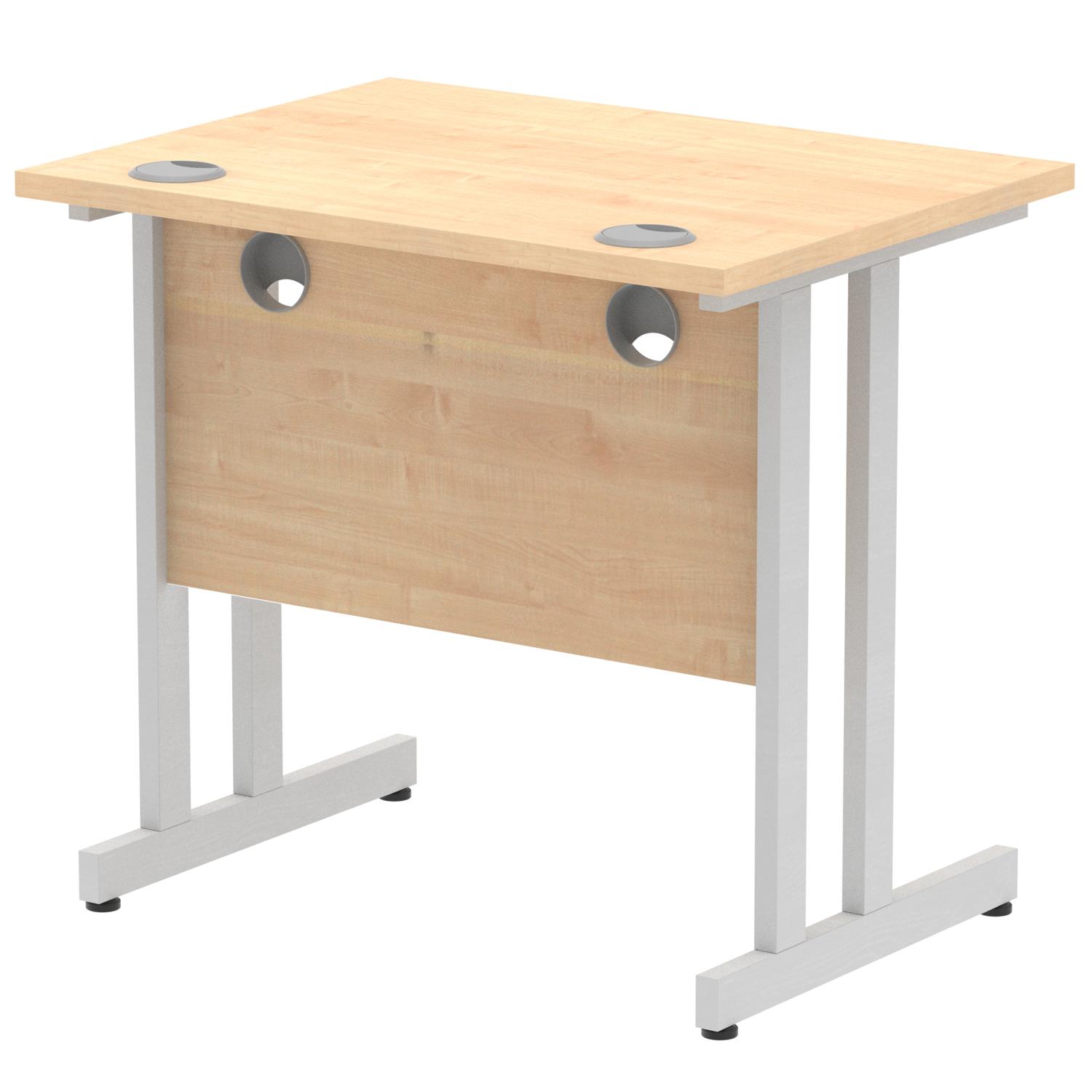 Impulse 800 x 600mm Straight Office Desk Maple Top Silver Cantilever Leg