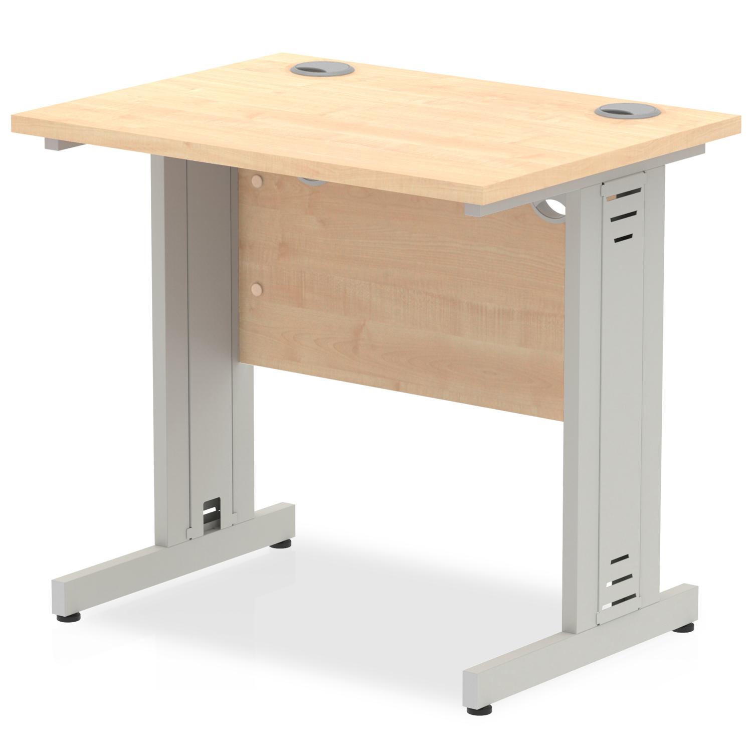 Impulse 800 x 600mm Straight Office Desk Maple Top Silver Cable Managed Leg