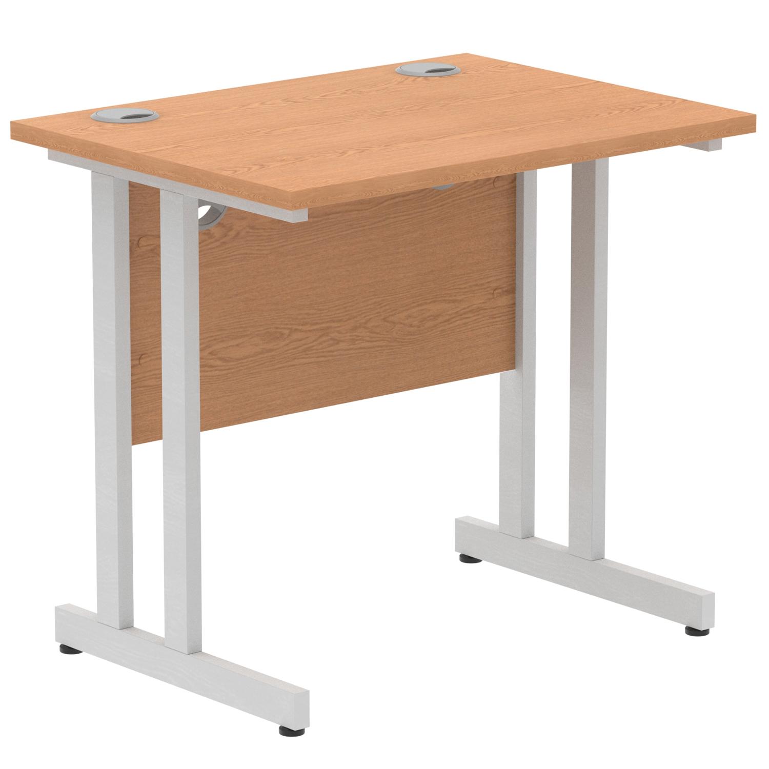 Impulse 800 x 600mm Straight Office Desk Oak Top Silver Cantilever Leg