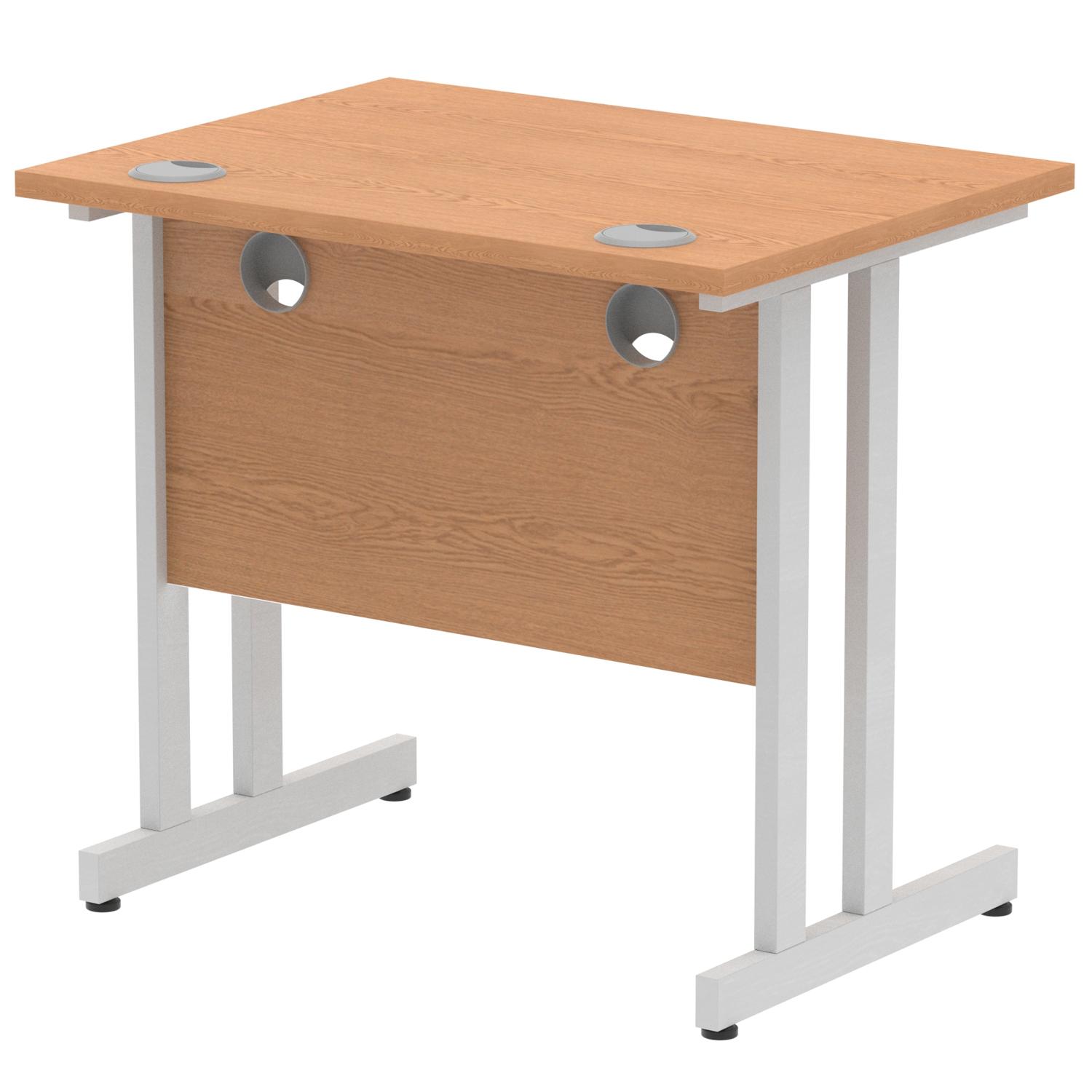 Impulse 800 x 600mm Straight Office Desk Oak Top Silver Cantilever Leg
