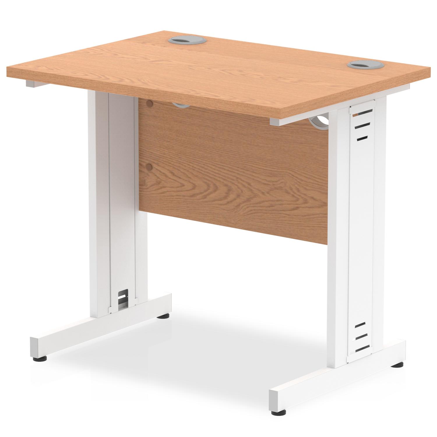 Impulse 800 x 600mm Straight Office Desk Oak Top White Cable Managed Leg