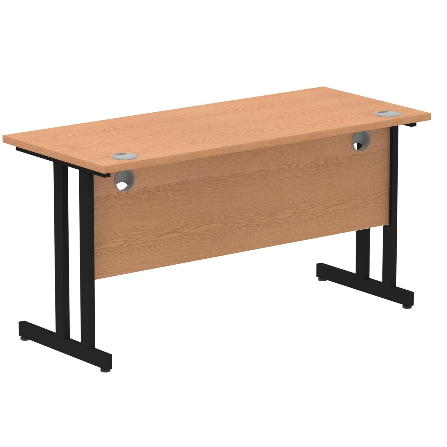 Impulse 1400 x 600mm Straight Office Desk Oak Top Black Cantilever Leg